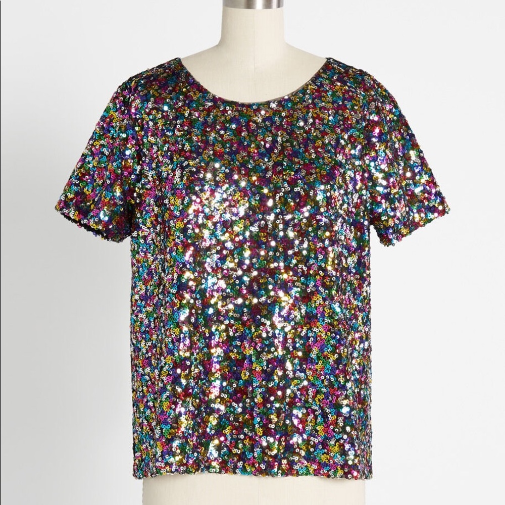ModCloth It's Raining Rainbow Sequins Top